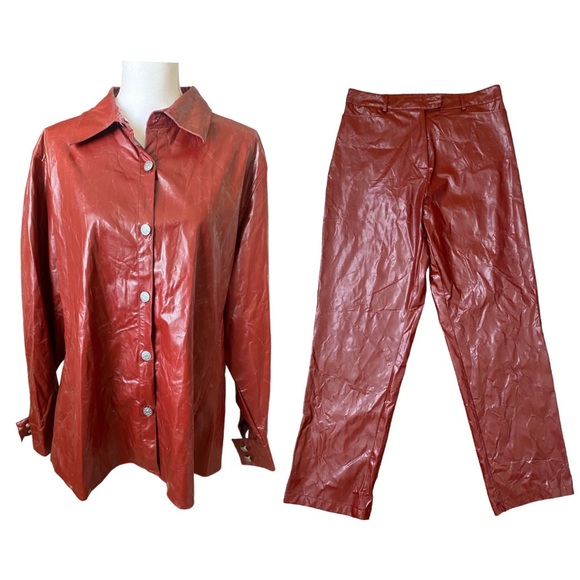 Who’s There Jackets & Blazers - Who’s There | Women’s Burgundy Red Faux Leather Pants Jacket Set Size 14 and 2X